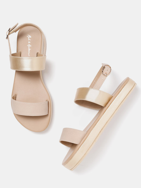 

Mast & Harbour Women Beige & Gold-Toned Open Toe Flats