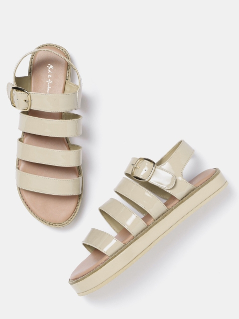 

Mast & Harbour Women Beige Solid Open Toe Flats
