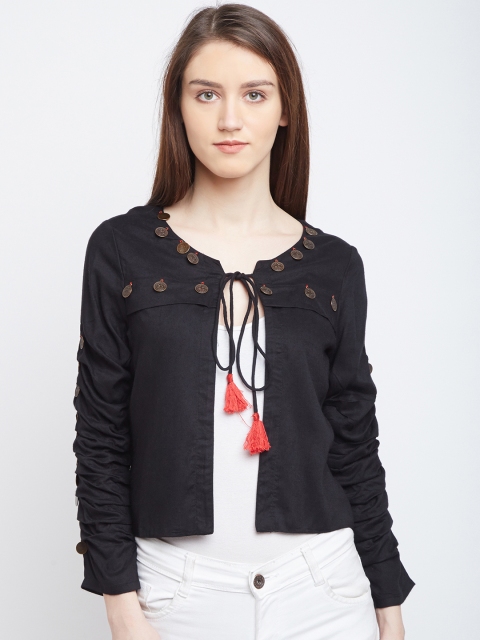 

PANIT Women Black Solid Open Front Jacket