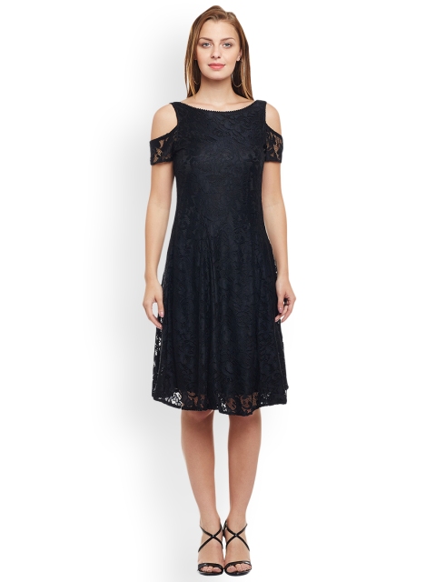 

Latin Quarters Women Black Self Design Fit and Flare Dress