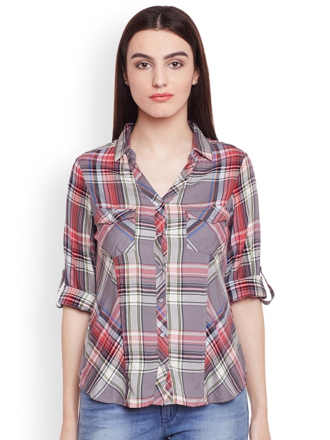 

Latin Quarters Women Grey Checked Shirt Style Top