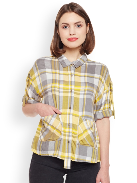 

Latin Quarters Women Yellow Checked Shirt Style Top