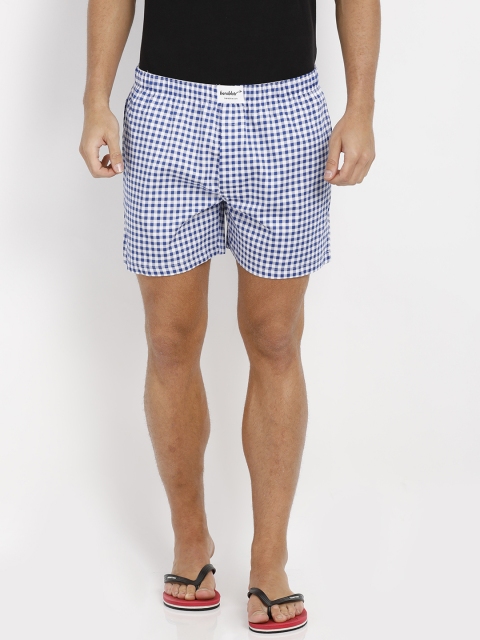 

Bareblow Men Blue & White Checked Pure Cotton Boxers BBBX22