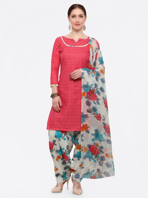 

Satrani Pink & Off-White Pure Cotton Unstitched Dress Material