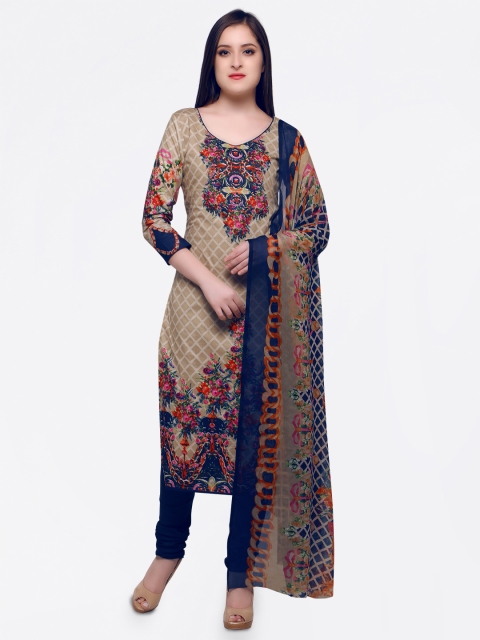

Satrani Beige & Blue Pure Cotton Unstitched Dress Material