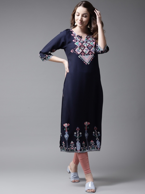 

Moda Rapido Women Navy Blue Yoke Design Straight Kurta