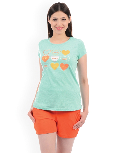 

Sweet Dreams Women Green & Orange Printed Night Suit 212318