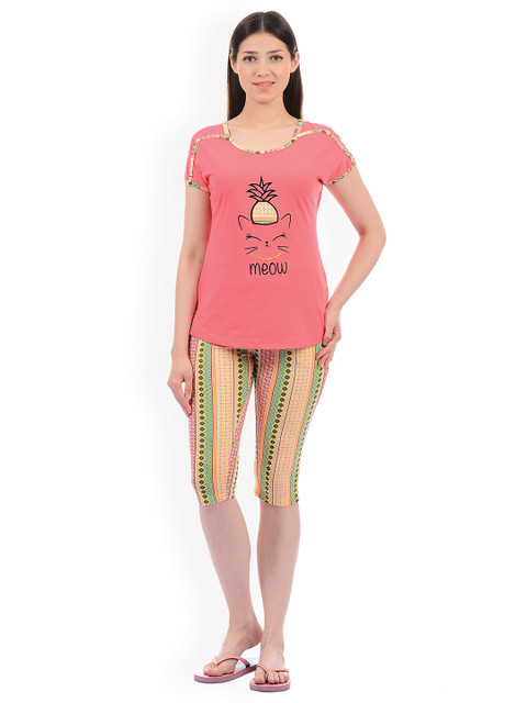 

Sweet Dreams Women Pink & Yellow Printed Night Suit 217218