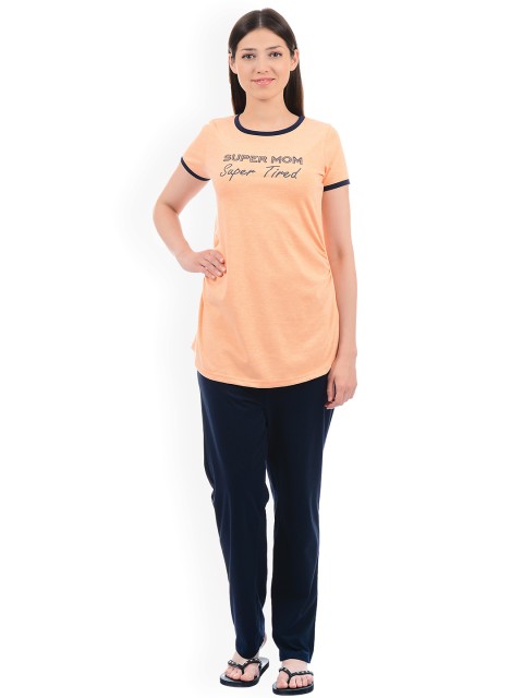 

Sweet Dreams Women Orange & Navy Blue Printed Maternity Night Suit