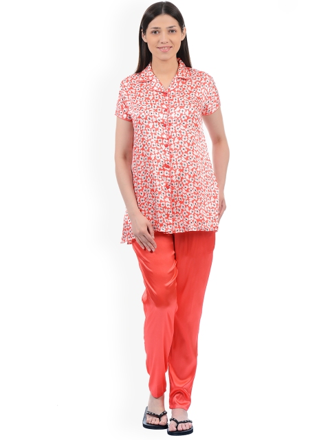

Sweet Dreams Women Coral Pink & White Floral Printed Night Suit