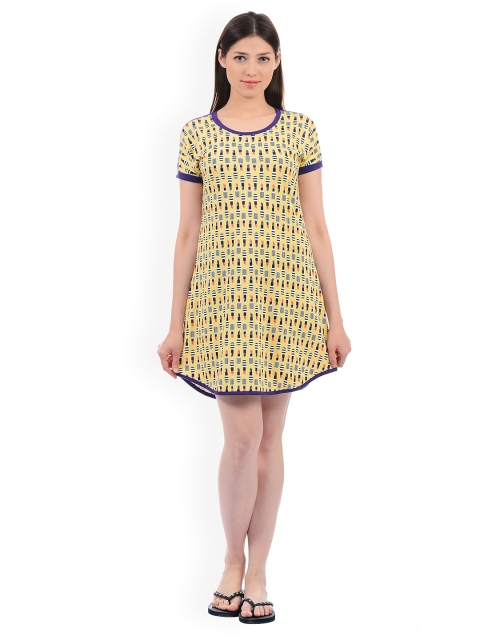 

Sweet Dreams Yellow & Black Printed Nightdress 232518