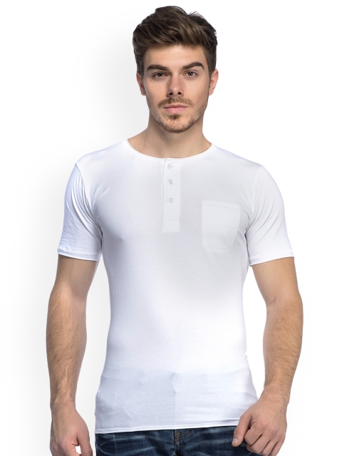 

Tinted Men White Solid Henley Neck T-shirt