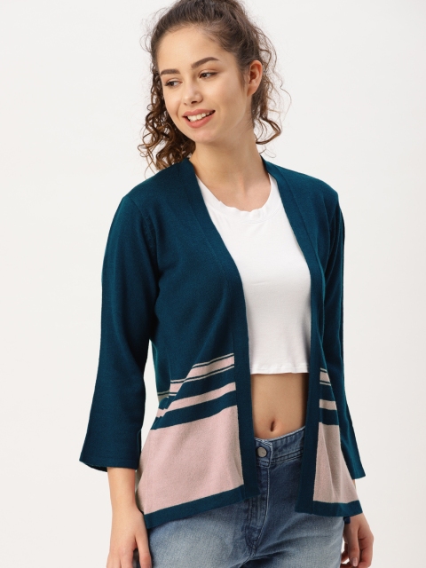 

DressBerry Women Blue & Pink Striped Front-Open Sweater