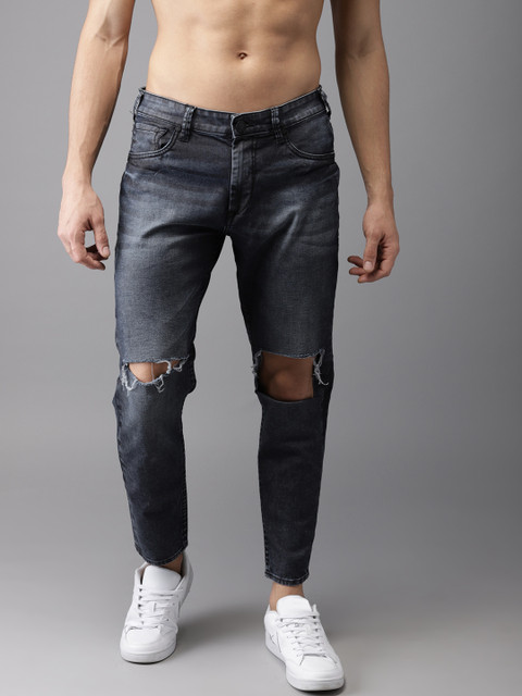 

HERE&NOW Men Blue Slim Fit Mid-Rise Cropped Slash Knee Stretchable Jeans