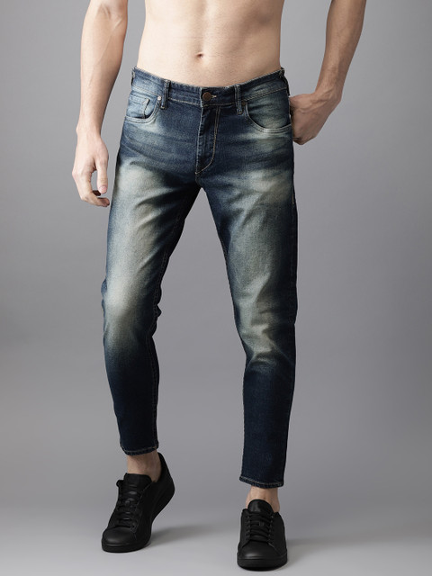 

HERE&NOW Men Blue Slim Fit Mid-Rise Clean Look Stretchable Cropped Jeans