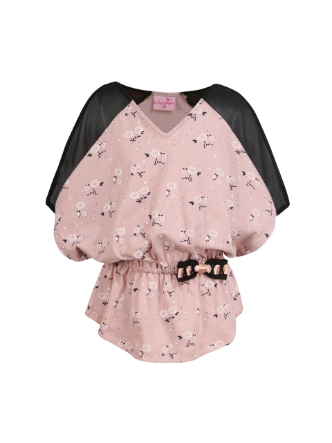 

CUTECUMBER Girls Pink Printed Pure Cotton Top