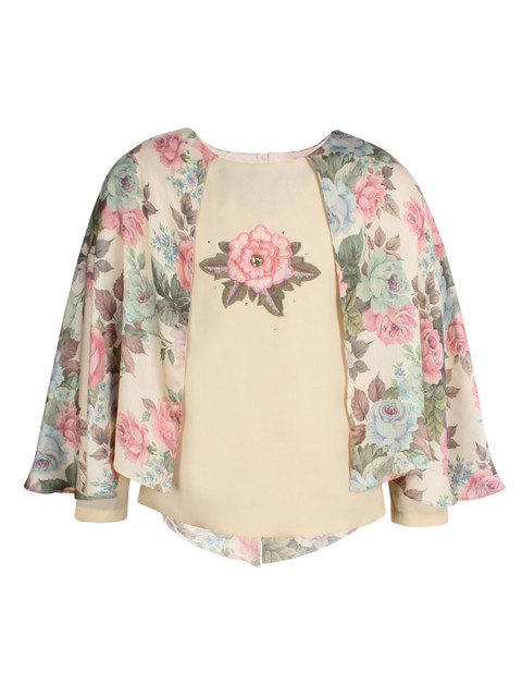 

CUTECUMBER Girls Cream-Coloured Printed Cape Top