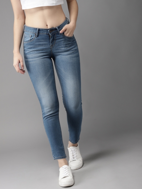 

HERE&NOW Women Blue Skinny Fit Mid-Rise Cropped Clean Look Stretchable Jeans
