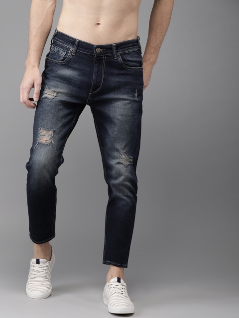 

HERE&NOW Men Blue Slim Fit Mid-Rise Mildly Distressed Stretchable Cropped Jeans