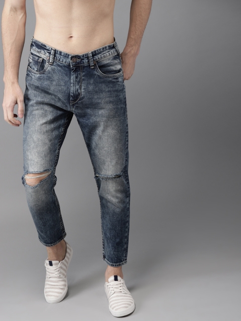 

HERE&NOW Men Blue Slim Fit Mid-Rise Cropped Slash Knee Stretchable Jeans