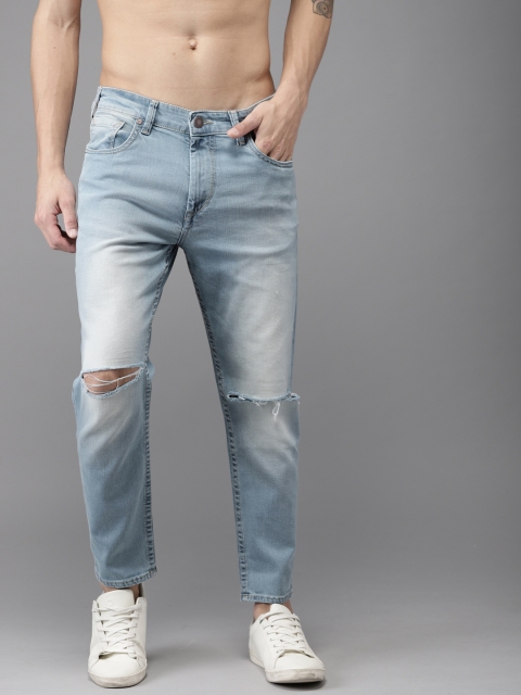 

HERE&NOW Men Blue Slim Fit Mid-Rise Slash Knee Stretchable Cropped Jeans