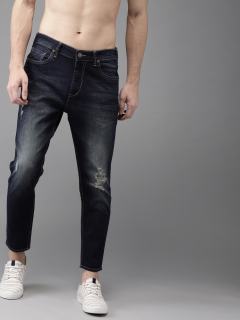 

HERE&NOW Men Blue Slim Fit Mid-Rise Mildly Distressed Stretchable Cropped Jeans