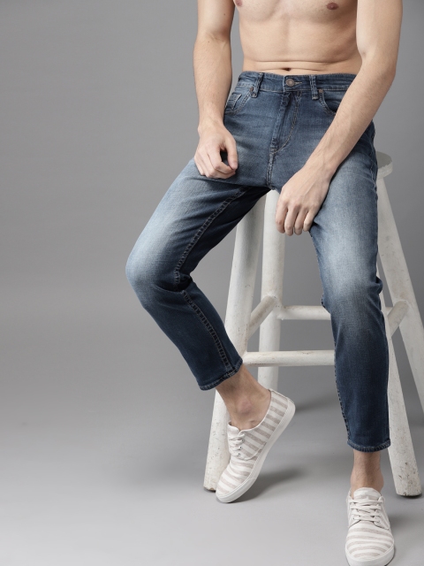 

HERE&NOW Men Blue Slim Fit Mid-Rise Cropped Clean Look Stretchable Jeans