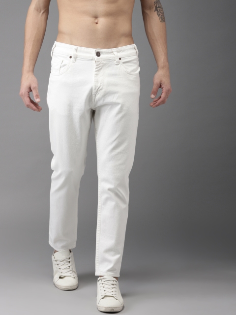 

HERE&NOW Men White Slim Fit Mid-Rise Clean Look Stretchable Cropped Jeans