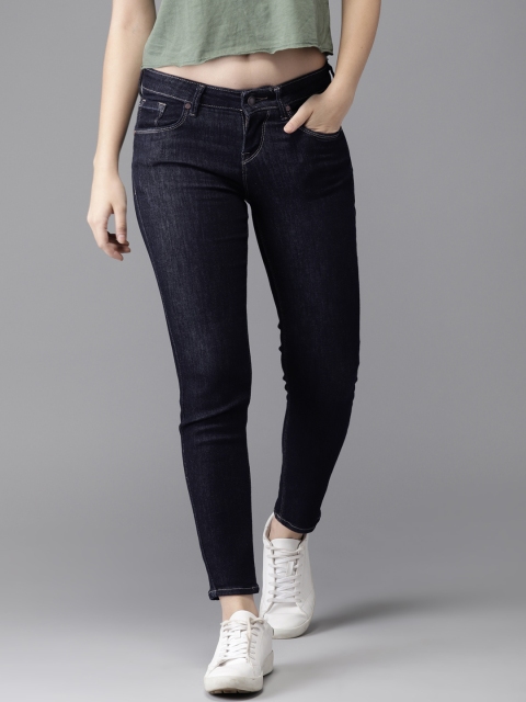 

HERE&NOW Women Blue Cropped Skinny Fit Mid-Rise Clean Look Stretchable Jeans