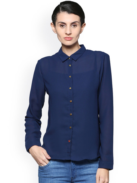 

Van Heusen Woman Navy Blue Regular Fit Solid Casual Shirt