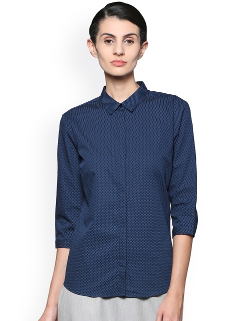 

Van Heusen Woman Navy Blue Regular Fit Printed Formal Shirt