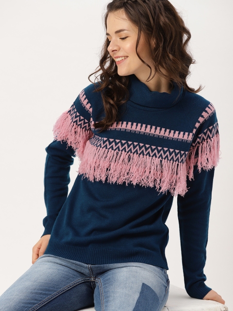 

DressBerry Women Blue & Pink Self Design Pullover