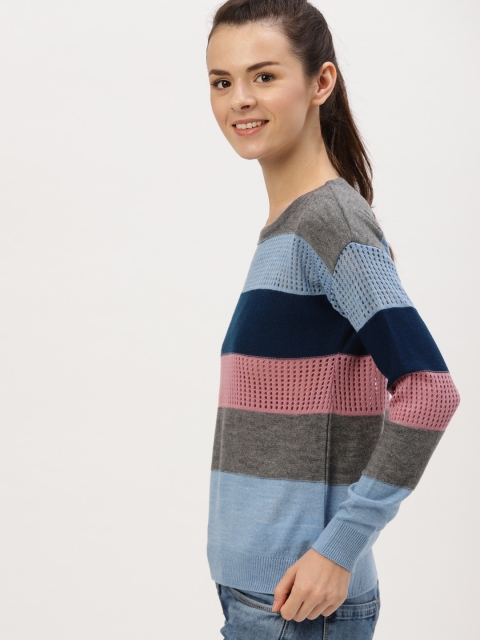 

DressBerry Women Blue & Grey Colourblocked Pullover