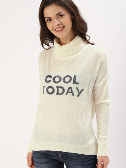 

DressBerry Women Off-White Self Design Pullover