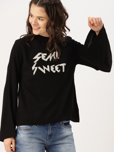 

DressBerry Women Black Self Design Pullover