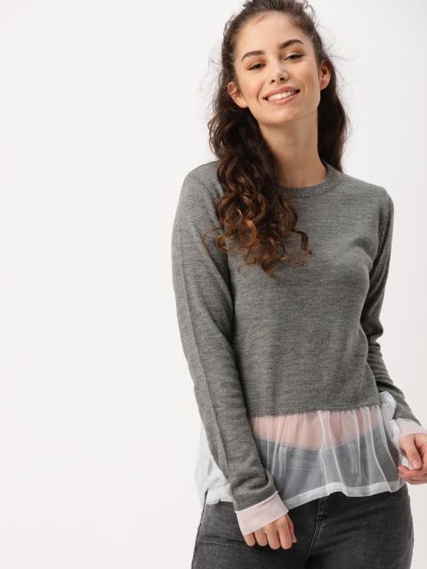 

DressBerry Women Grey Melange Solid Pullover Sweater