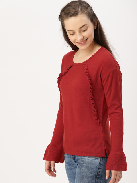 

DressBerry Women Rust Orange Solid Pullover