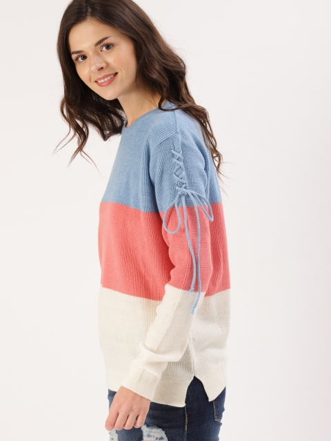 

DressBerry Women Blue & Cream-Coloured Colourblocked Pullover