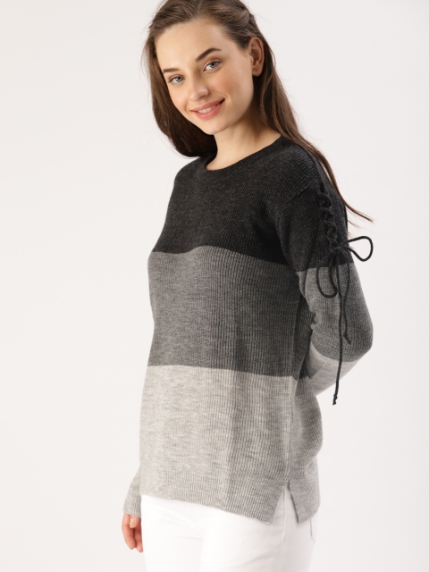 

DressBerry Women Charcoal Colourblocked Pullover