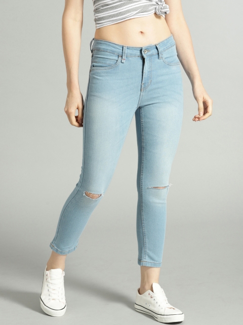 

Roadster Women Blue Skinny Fit Slash Knee Stretchable Cropped Jeans