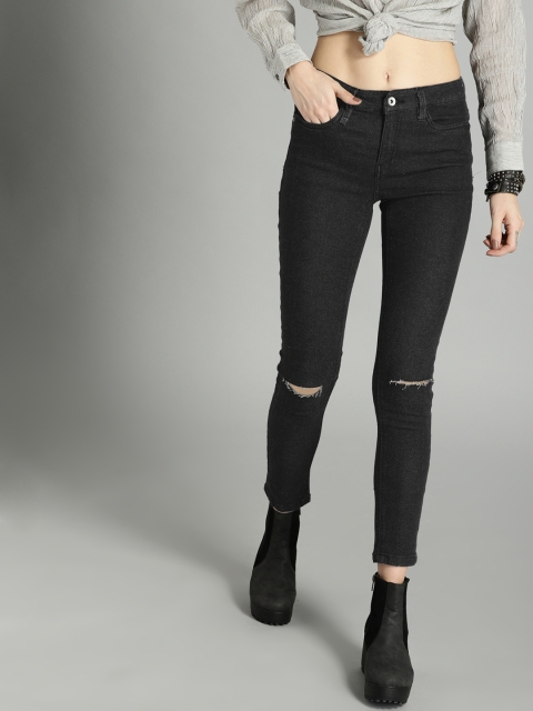 

Roadster Women Charcoal Skinny Fit Mid-Rise Slash Knee Stretchable Jeans