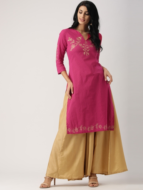 

AKS Women Pink Printed Straight Kurta