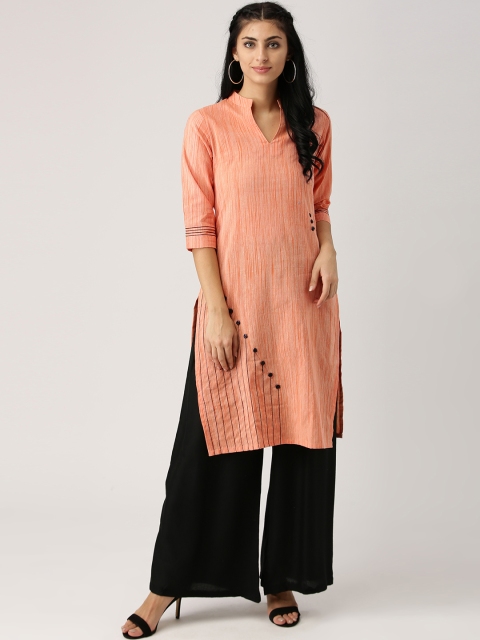 

AKS Women Peach-Coloured Solid Straight Kurta