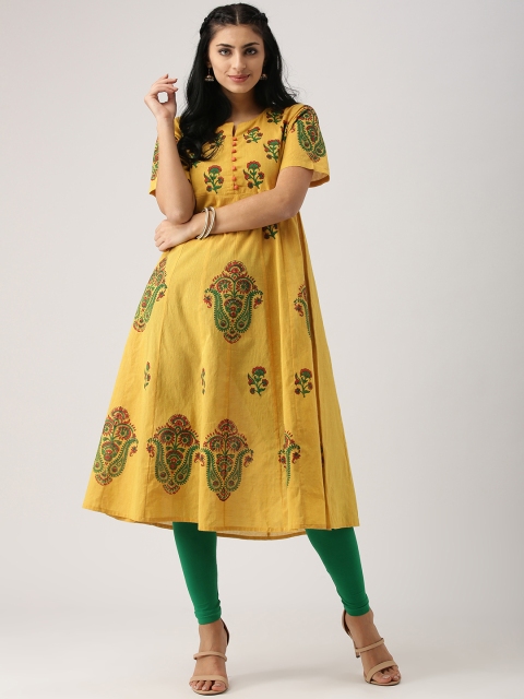 

AKS Women Yellow & Red Printed Anarkali Kurta