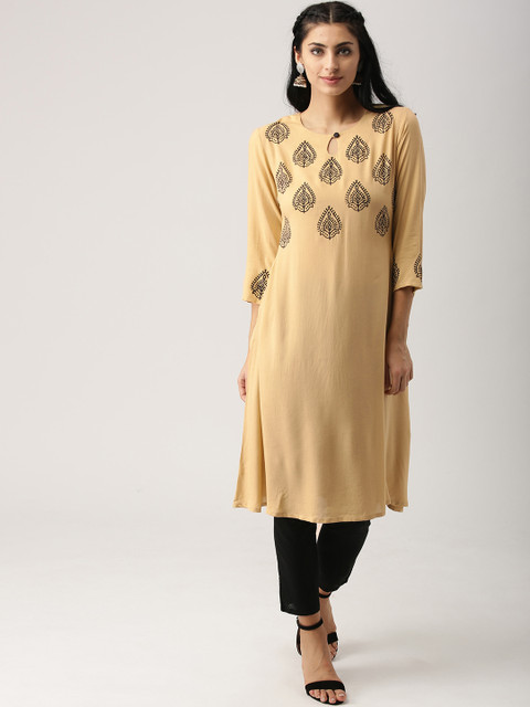 

AKS Women Beige Yoke Design A-Line Kurta