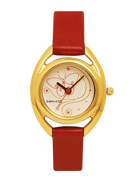 

Sonata Women Cream-Coloured & Red Analogue Watch NF8960YL01AC