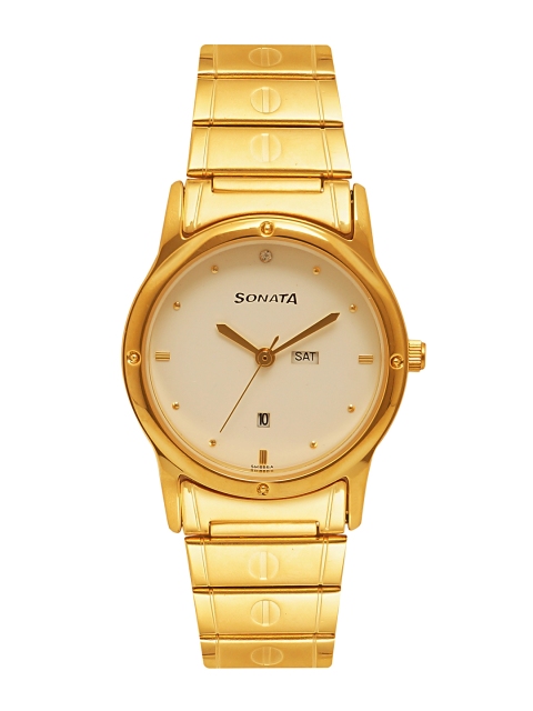 

Sonata Men Cream-Coloured Analogue Watch NK7023YM07