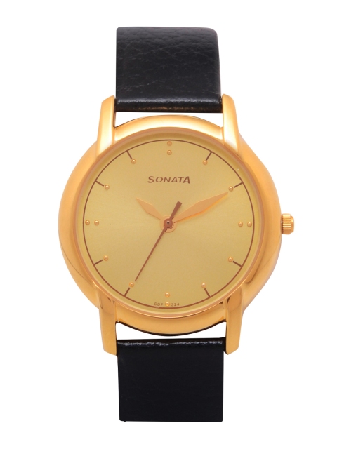 

Sonata Men Gold-Toned & Black Analogue Watch