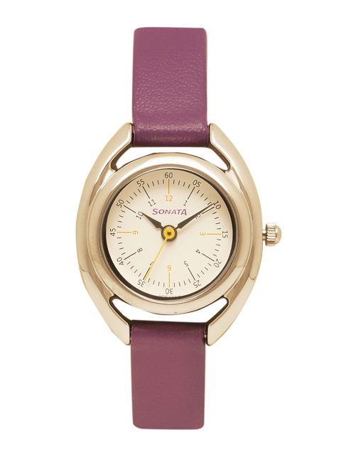 

Sonata Women Cream-Coloured & White Analogue Watch 8960SL02AC
