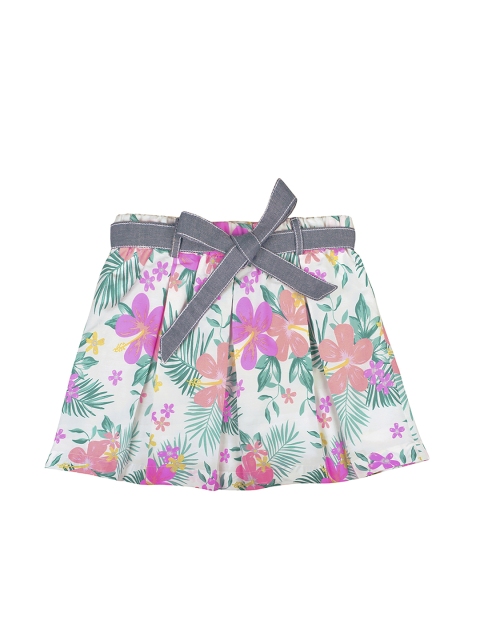 

CACA CINA Girls White & Pink Floral Printed Pure Cotton Skirt